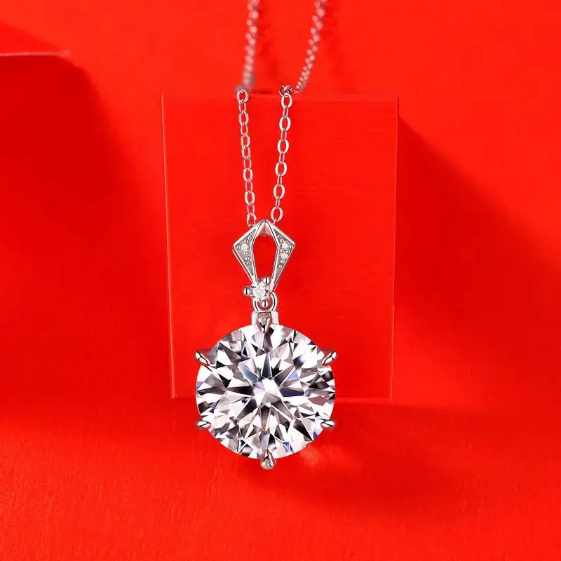 Lovcia 10ct Moissanite CZ Round Necklace 925 Sterling Silver-Necklaces-10 ct ( Certificate Included )-10 ct ( Certificate Included )