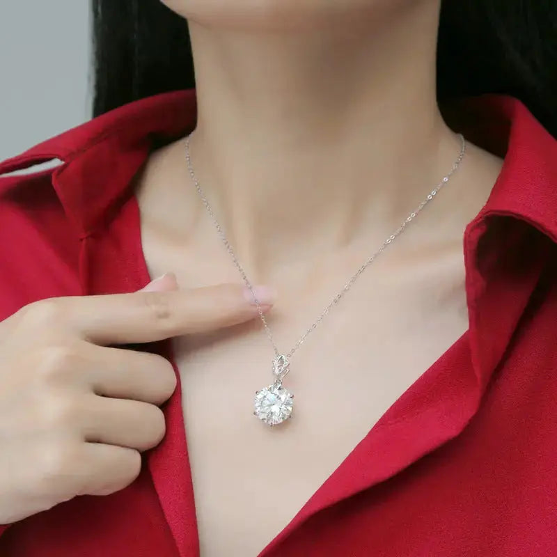 Lovcia 10ct Moissanite CZ Round Necklace 925 Sterling Silver-Necklaces-10 ct ( Certificate Included )-10 ct ( Certificate Included )