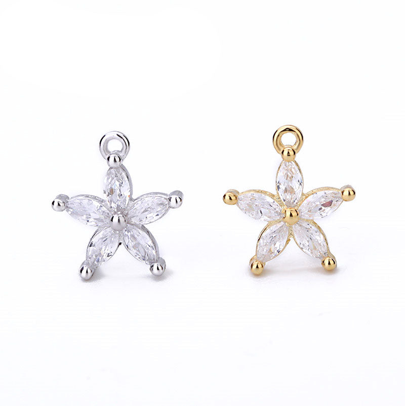 Lovcia 10mm CZ Star Flower Charm 925 Sterling Silver Gold-Jewelry Making Kits-Yellow gold-