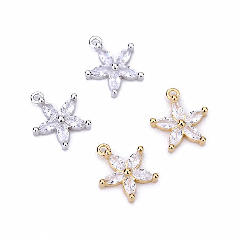 Lovcia 10mm CZ Star Flower Charm 925 Sterling Silver Gold-Jewelry Making Kits-Yellow gold-