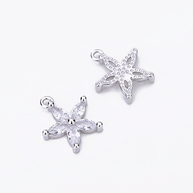 Lovcia 10mm CZ Star Flower Charm 925 Sterling Silver Gold-Jewelry Making Kits-Yellow gold-