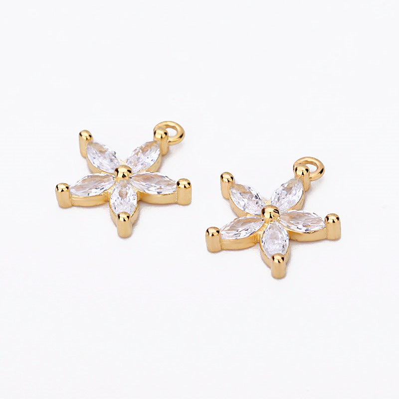 Lovcia 10mm CZ Star Flower Charm 925 Sterling Silver Gold-Jewelry Making Kits-Yellow gold-