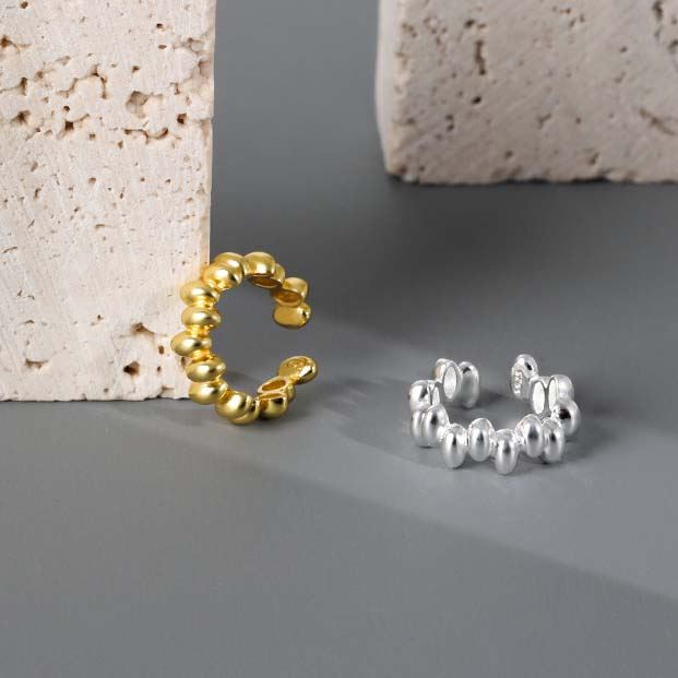 Lovcia 10mm Gold Tone Bead Hoop Non-Pierced Earrings 925-Earrings-Yellow Gold-