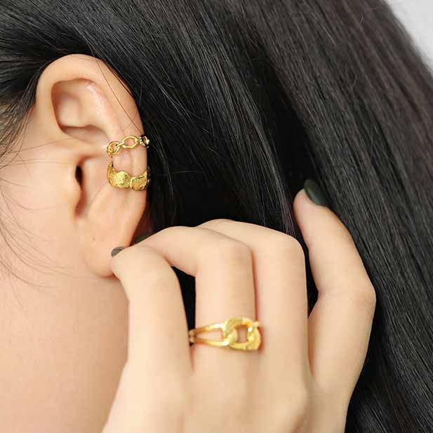 Lovcia 10mm Hollow Chain 925 Silver NonPierced Earring Gold-Earrings-Yellow Gold-