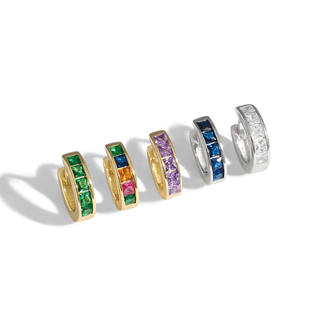 Lovcia 10mm Party Geometry Colorful CZ Hoop Earrings Gold-Earrings-Silver & Purple Cz-