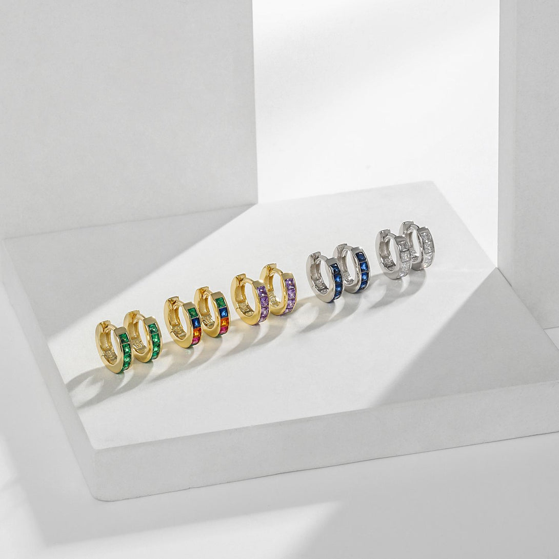 Lovcia 10mm Party Geometry Colorful CZ Hoop Earrings Gold-Earrings-Silver & Purple Cz-