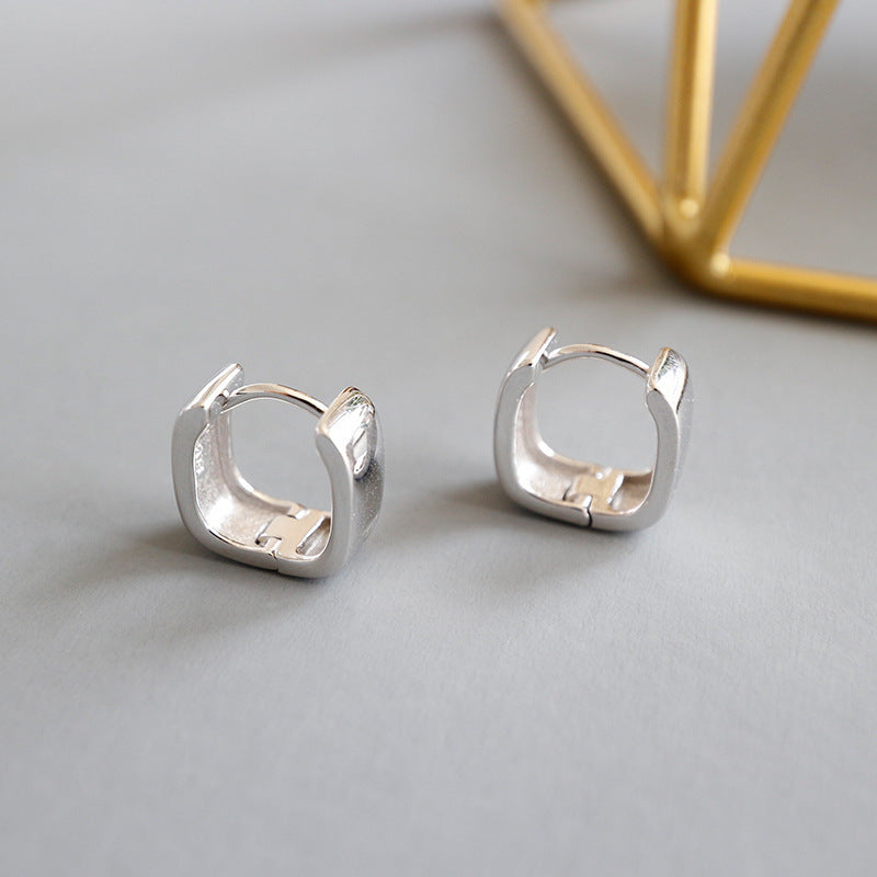 Lovcia 11mm Hollow Square Sterling Silver Hoop Earrings-Earrings-Rhodium-