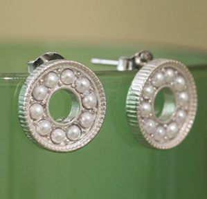 Lovcia 12mm Shell Pearl Geometry Circle Stud Earrings Gold-Earrings-Silver-
