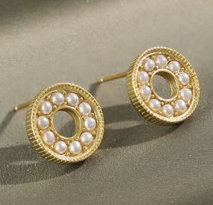 Lovcia 12mm Shell Pearl Geometry Circle Stud Earrings Gold-Earrings-Yellow Gold-