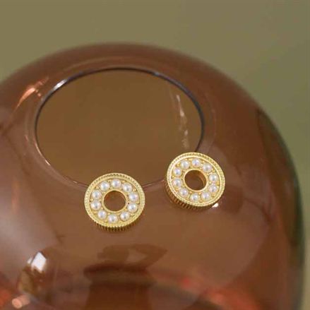 Lovcia 12mm Shell Pearl Geometry Circle Stud Earrings Gold-Earrings-Yellow Gold-