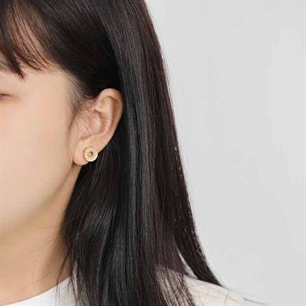 Lovcia 12mm Shell Pearl Geometry Circle Stud Earrings Gold-Earrings-Yellow Gold-
