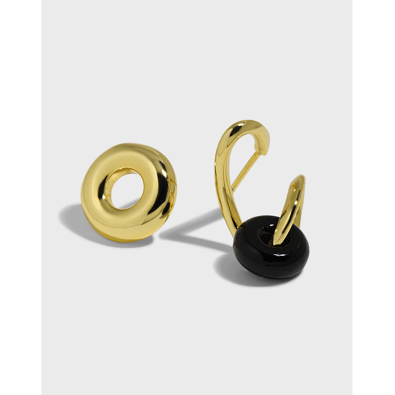 Lovcia 13.5mm Agate Gold Plated 925 Silver Stud Earrings-Earrings-Natural Crystal-