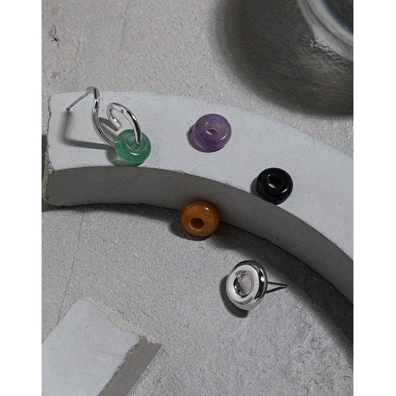 Lovcia 13.5mm Agate Gold Plated 925 Silver Stud Earrings-Earrings-Natural Crystal-
