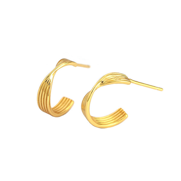 Lovcia 13mm Gold C Shape Sterling Silver Stud Earrings-Earrings-Yellow Gold-