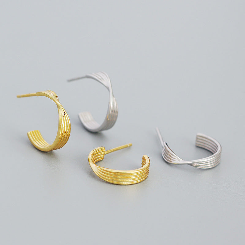 Lovcia 13mm Gold C Shape Sterling Silver Stud Earrings-Earrings-Yellow Gold-