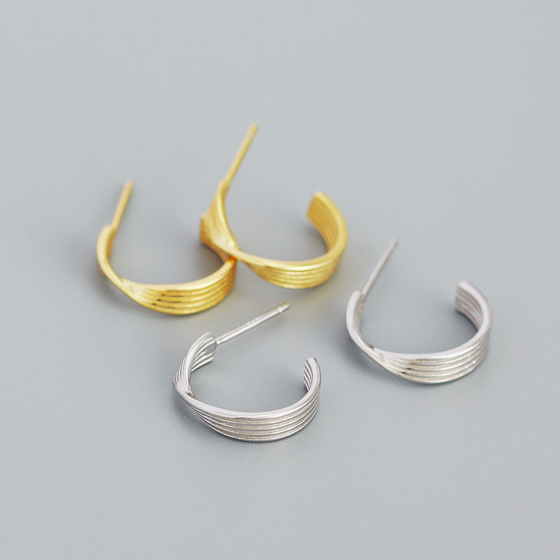 Lovcia 13mm Gold C Shape Sterling Silver Stud Earrings-Earrings-Yellow Gold-