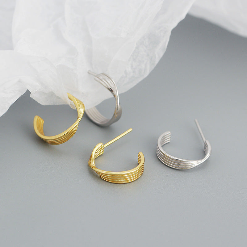 Lovcia 13mm Gold C Shape Sterling Silver Stud Earrings-Earrings-Yellow Gold-