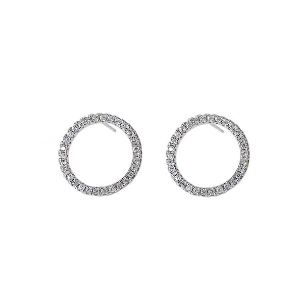 Lovcia 14.5mm CZ Circle Stud Earrings 925 Sterling Silver-Earrings-Rhodium-