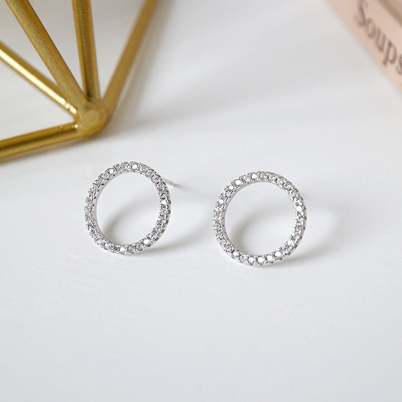 Lovcia 14.5mm CZ Circle Stud Earrings 925 Sterling Silver-Earrings-Rhodium-