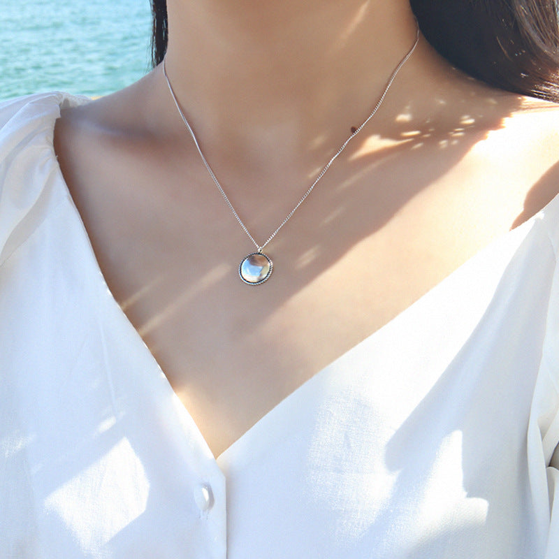 Lovcia 14.5mm Round Pendant Necklace 925 Silver Gold Tone-Necklaces-Vintage-Vintage