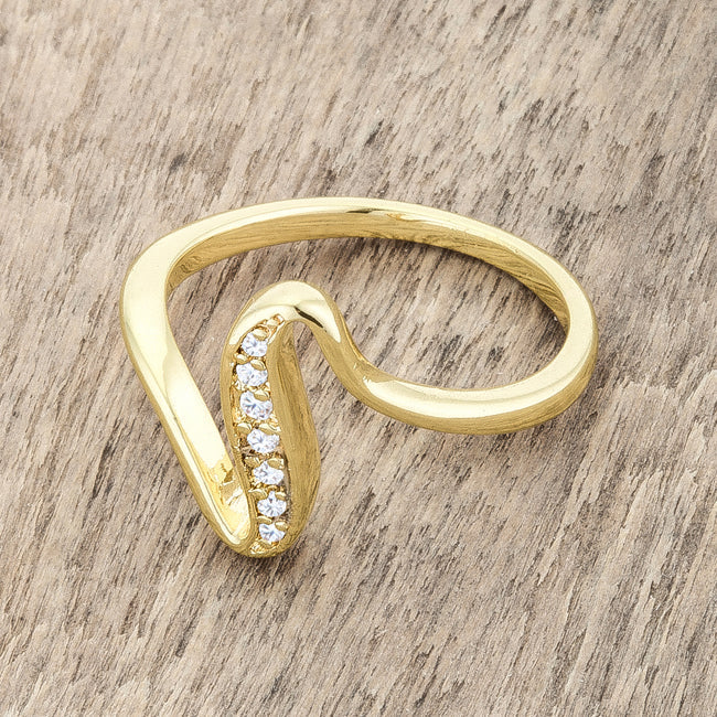 Lovcia 14k Gold Luxe Essence Wave Ring with 0.07ct CZ Stones-Rings-5-5