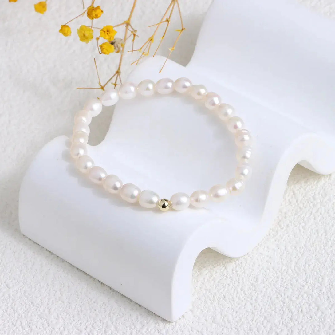Lovcia 14K Gold Plated Freshwater Pearl Beaded Coin Bracelet for Women - Elegant Fashion Bracelet Jewellery-Bracelets-Gold Color Beads Bracelet-Gold Color Beads Bracelet