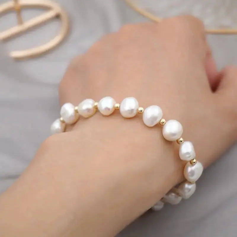 Lovcia 14K Gold Plated Freshwater Pearl Beaded Coin Bracelet for Women - Elegant Fashion Bracelet Jewellery-Bracelets-Gold Plated Coin Bracelet-Gold Plated Coin Bracelet