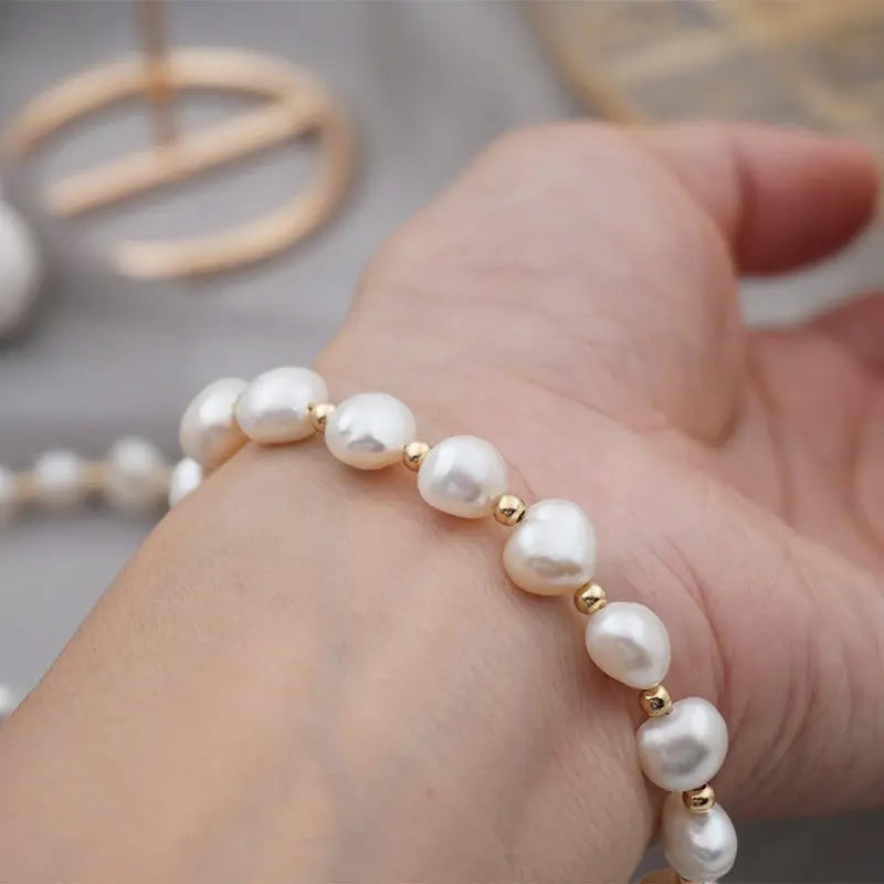 Lovcia 14K Gold Plated Freshwater Pearl Beaded Coin Bracelet for Women - Elegant Fashion Bracelet Jewellery-Bracelets-Gold Plated Coin Bracelet-Gold Plated Coin Bracelet