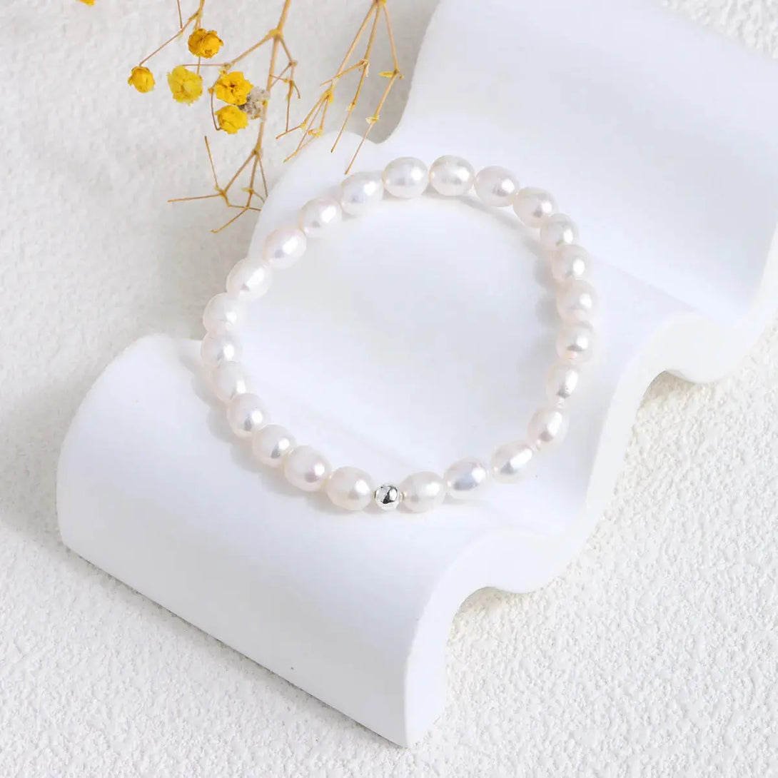 Lovcia 14K Gold Plated Freshwater Pearl Beaded Coin Bracelet for Women - Elegant Fashion Bracelet Jewellery-Bracelets-Silver Color Beads Bracelet-Silver Color Beads Bracelet