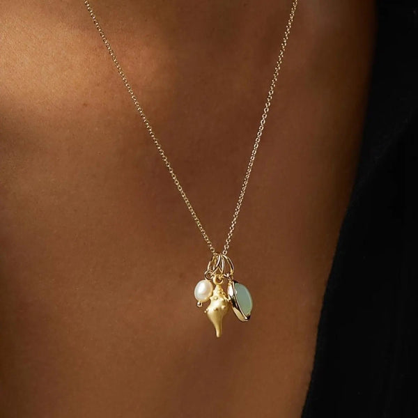 Lovcia 14K Gold-Plated Natural Crystal Conch Pendant Necklace-Necklaces-Gold-One Size-Gold