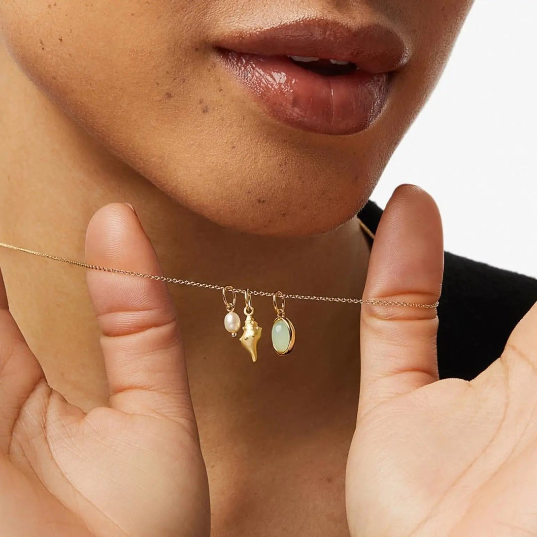 Lovcia 14K Gold-Plated Natural Crystal Conch Pendant Necklace-Necklaces-Gold-One Size-Gold
