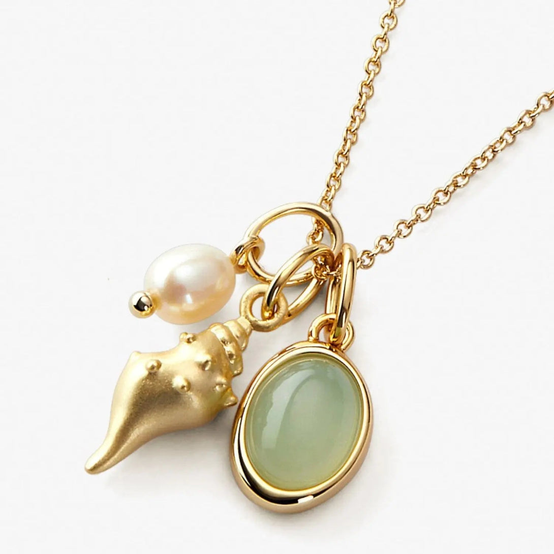 Lovcia 14K Gold-Plated Natural Crystal Conch Pendant Necklace-Necklaces-Gold-One Size-Gold