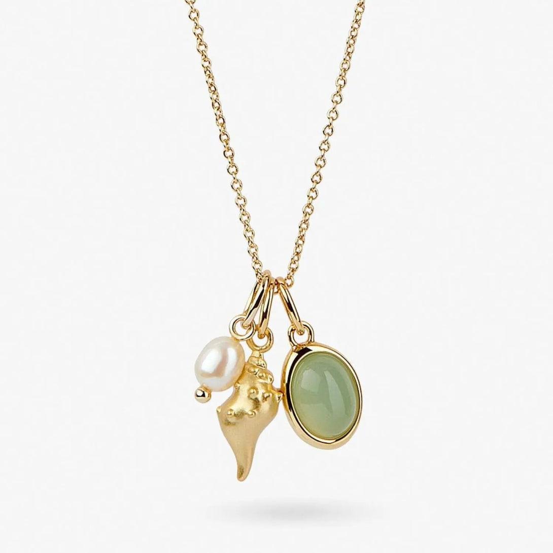 Lovcia 14K Gold-Plated Natural Crystal Conch Pendant Necklace-Necklaces-Gold-One Size-Gold