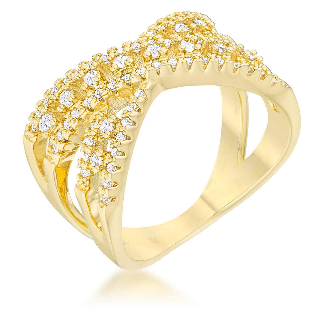 Lovcia 14k Gold Sandy Criss Cross Ring with 0.37ct CZ Accents-Rings-5-5
