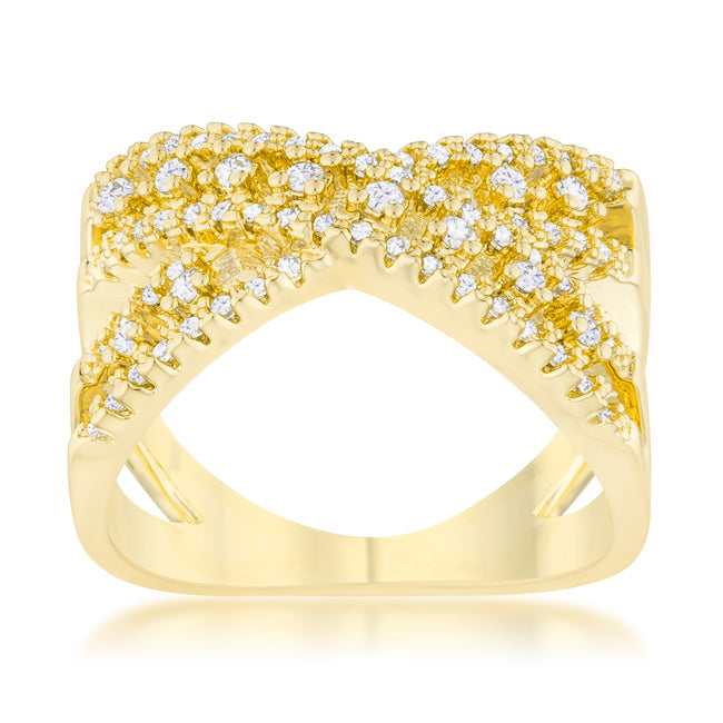 Lovcia 14k Gold Sandy Criss Cross Ring with 0.37ct CZ Accents-Rings-5-5