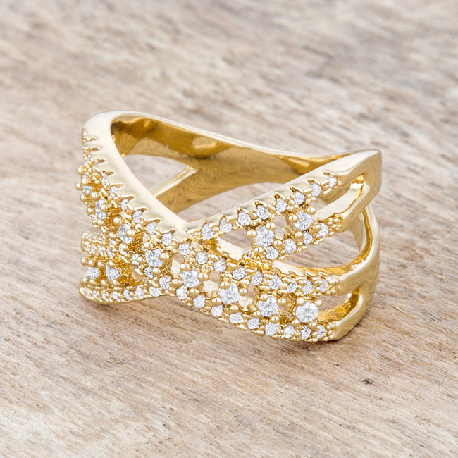 Lovcia 14k Gold Sandy Criss Cross Ring with 0.37ct CZ Accents-Rings-5-5