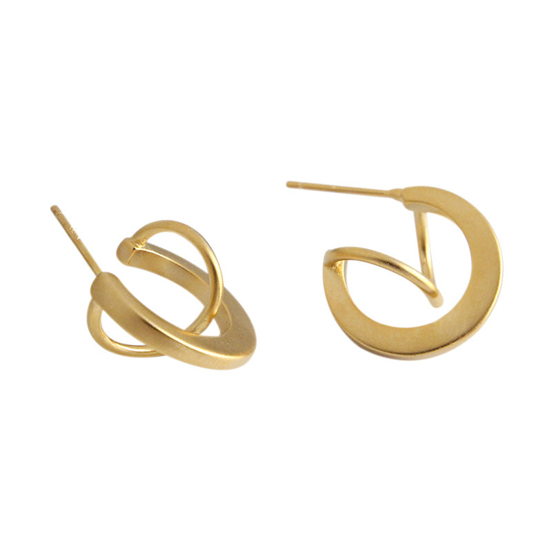 Lovcia 16mm Matte Irregular Semicircle Stud Earrings Gold-Earrings-Champagne Gold-Champagne Gold