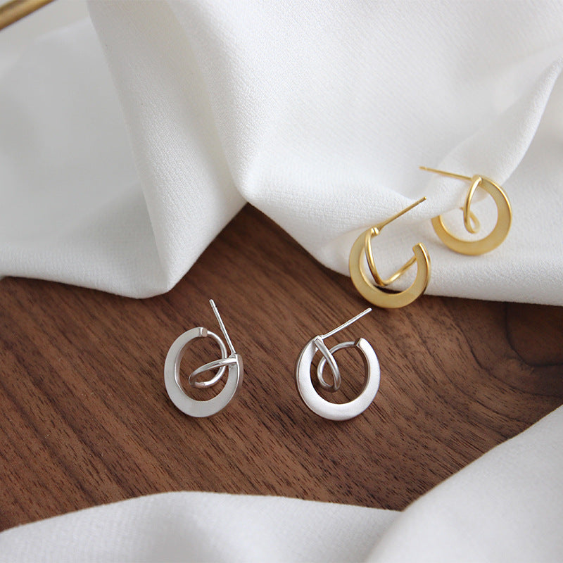 Lovcia 16mm Matte Irregular Semicircle Stud Earrings Gold-Earrings-Champagne Gold-Champagne Gold