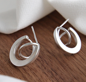 Lovcia 16mm Matte Irregular Semicircle Stud Earrings Gold-Earrings-Silver-Silver