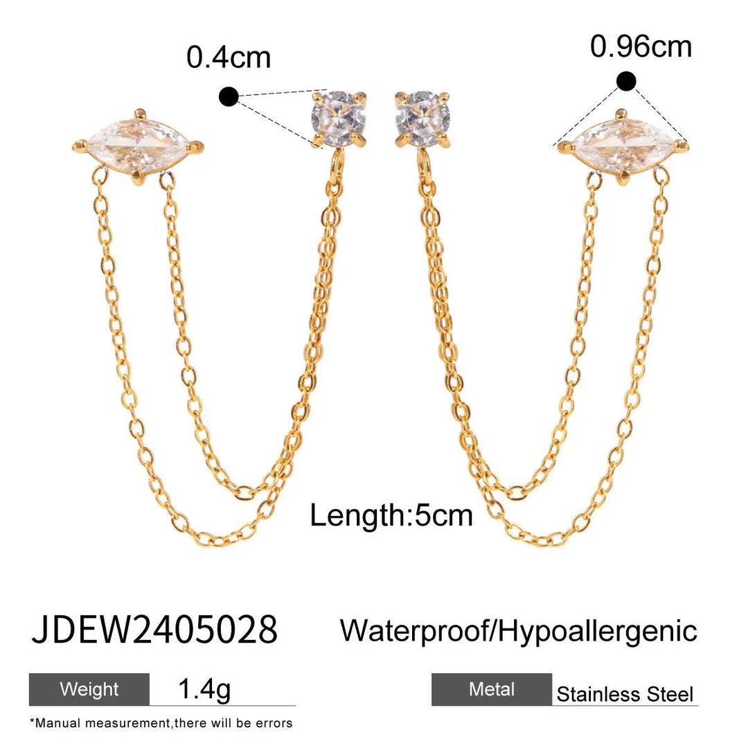 Lovcia 18K Gold Electroplated Stainless Steel Geometric Zircon Tassel Earrings for Women-Earrings-JDEW2405028-JDEW2405028