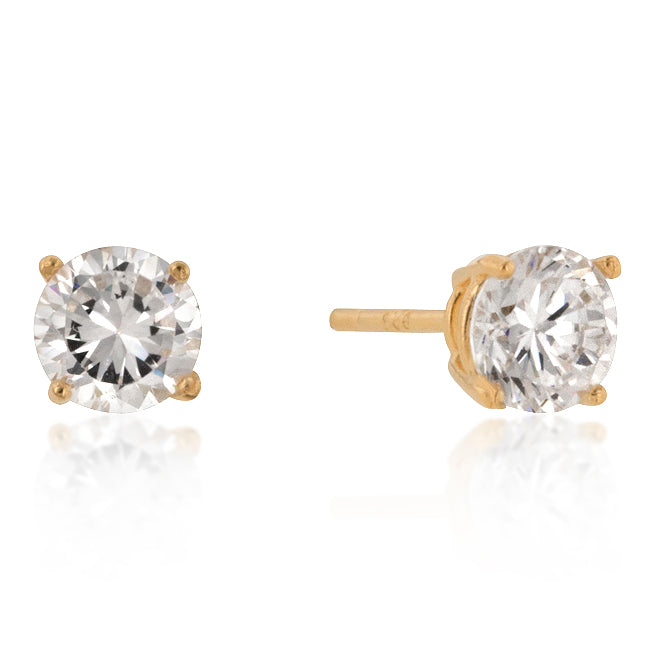 Lovcia 18k Gold-Plated 6mm Round Cut Cubic Zirconia Stud Earrings-Earrings-