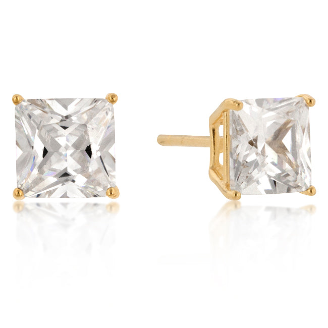 Lovcia 18k Gold Plated 7mm Round Cut Cubic Zirconia Stud Earrings-Earrings-