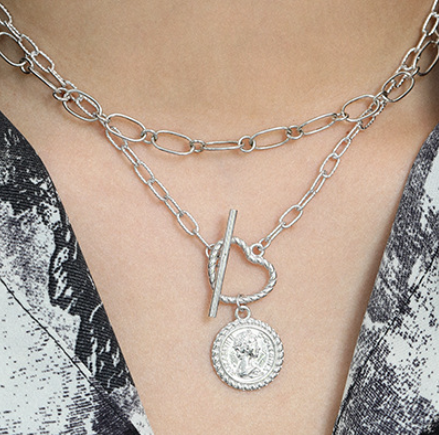 Lovcia 18K Gold Plated 925 Necklace Coin Pendant 15.6mm-Necklaces-Rhodium-Rhodium