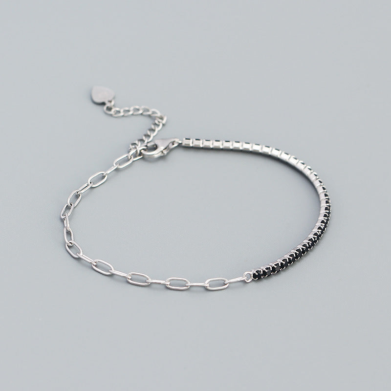 Lovcia 18K Gold Plated 925 Silver CZ Tennis Bracelet 160mm-Bracelets-Rhodium & Black CZ-Rhodium & Black CZ