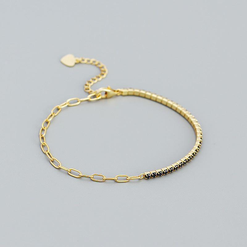Lovcia 18K Gold Plated 925 Silver CZ Tennis Bracelet 160mm-Bracelets-Yellow Gold & Black CZ-Yellow Gold & Black CZ