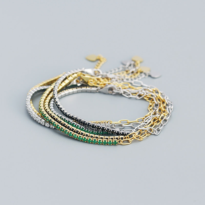 Lovcia 18K Gold Plated 925 Silver CZ Tennis Bracelet 160mm-Bracelets-Yellow Gold & Green CZ-Yellow Gold & Green CZ