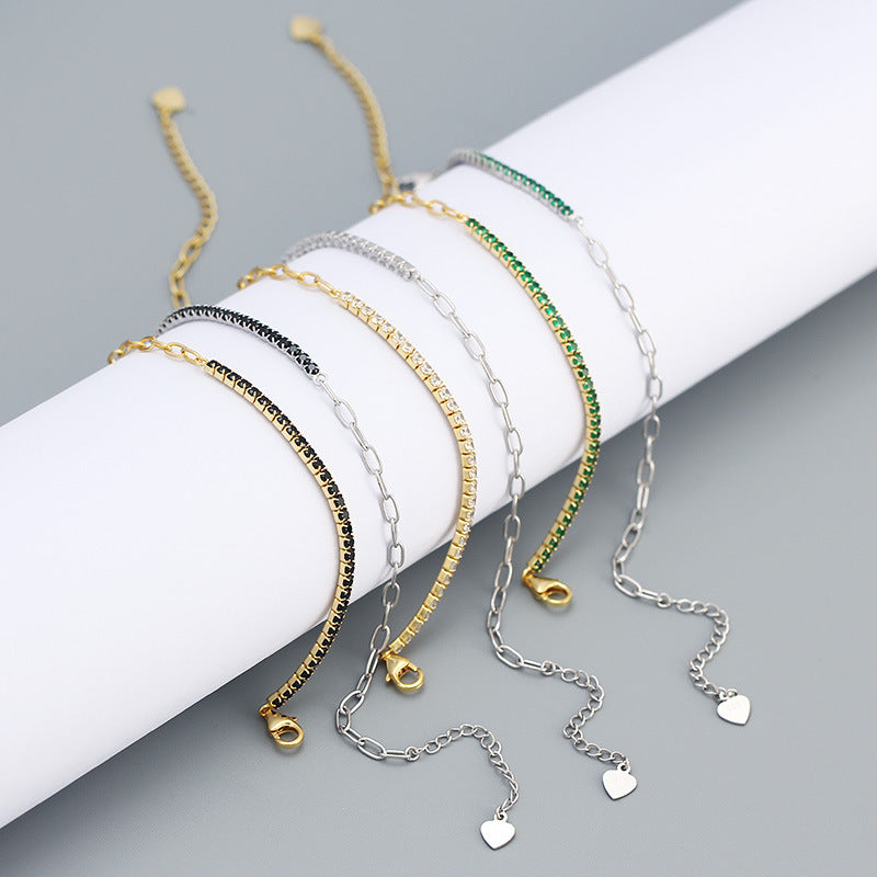 Lovcia 18K Gold Plated 925 Silver CZ Tennis Bracelet 160mm-Bracelets-Yellow Gold & Green CZ-Yellow Gold & Green CZ