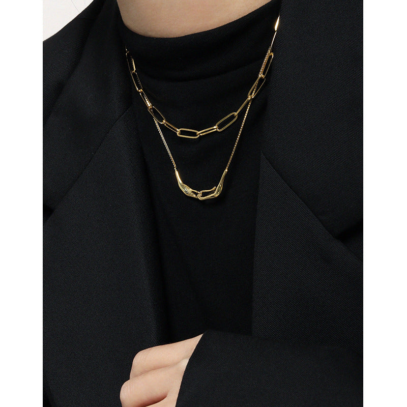 Lovcia 18K Gold Plated 925 Silver Necklace Irregular Hand-Necklaces-Yellow Gold-