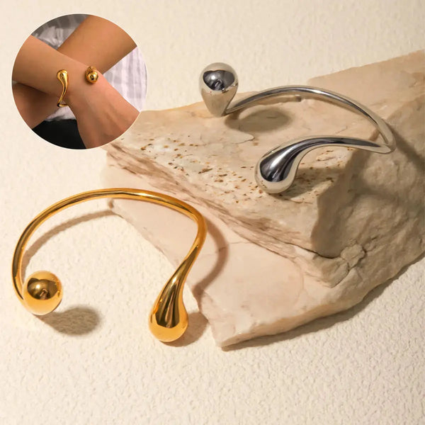 Lovcia 18K Gold Plated Adjustable Stainless Steel Water Drop Cuff Bracelet - Waterproof & Hypoallergenic Bangle for Women-Bracelets-Gold-Gold