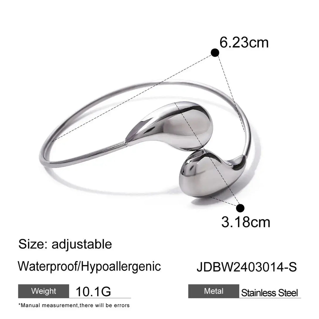 Lovcia 18K Gold Plated Adjustable Stainless Steel Water Drop Cuff Bracelet - Waterproof & Hypoallergenic Bangle for Women-Bracelets-Gold-Gold